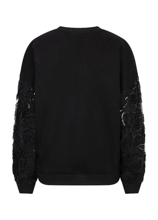 Trui Flower mesh sleeve W26.05709 Black - Esqualo