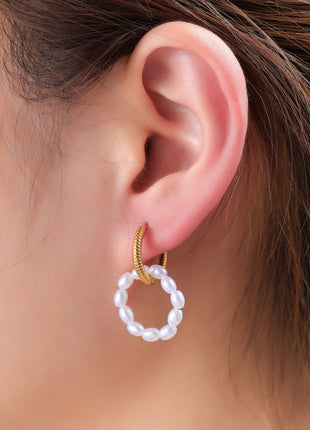 Pearly Round Hoop - E66266-2 - 14K