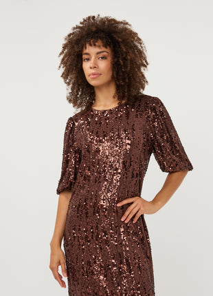 Jurk Balloon sleeve sequins W26.08707 Coffee - Esqualo