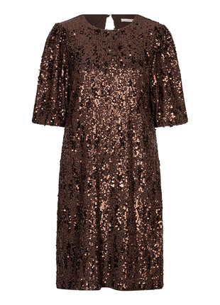 Jurk Balloon sleeve sequins W26.08707 Coffee - Esqualo