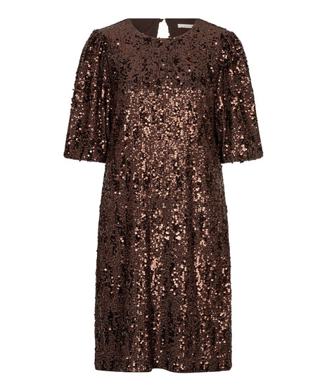 Jurk Balloon sleeve sequins W26.08707 Coffee - Esqualo