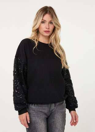 Trui Flower mesh sleeve W26.05709 Black - Esqualo