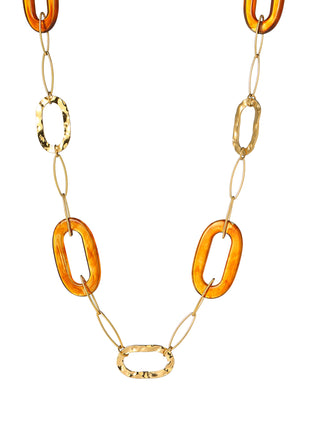 Long Oval Shapes Necklace - N66144-2 - 14K + Brown