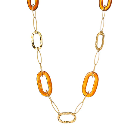 Long Oval Shapes Necklace - N66144-2 - 14K + Brown