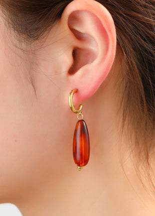 Brown Oval Dangle - E66043-2 - 14K + Brown