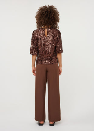 Top Balloon sleeve sequins W26.08708 Coffee - Esqualo