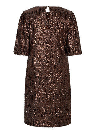 Jurk Balloon sleeve sequins W26.08707 Coffee - Esqualo