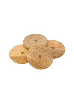 Set van 4 houten onderzetters hart naturel - Zusss