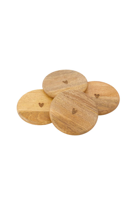 Set van 4 houten onderzetters hart naturel - Zusss