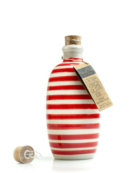 Beneoliva Ceramic Red Line - biologische Arbequina olijfolie in handgeschilderde keramische fles