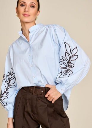 Due Amanti Belen celest embroidery brown blouse