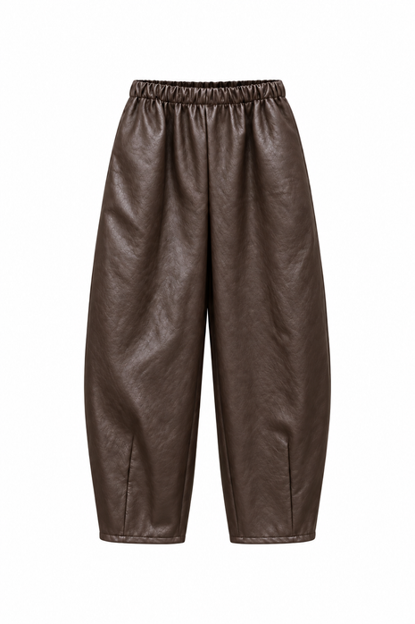 Broek - Barrel - Faux cuir - Bruin