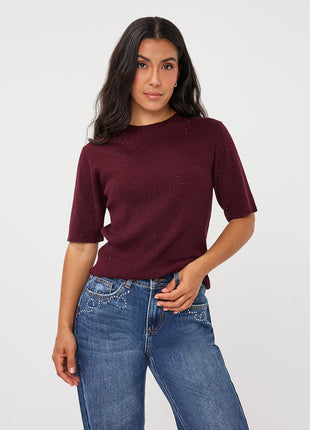 Sweater s/slve studs - F26.02539 - Merlot