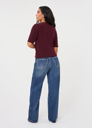 Sweater s/slve studs - F26.02539 - Merlot