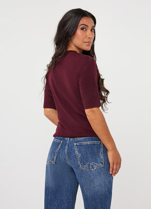 Sweater s/slve studs - F26.02539 - Merlot