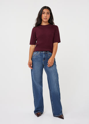 Sweater s/slve studs - F26.02539 - Merlot