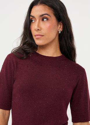 Sweater s/slve studs - F26.02539 - Merlot