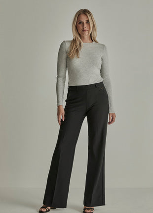 Para Mi Mira Elastic wijde broek in twill jersey, zwart
