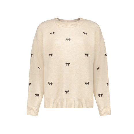 Geisha Pullover embro bowtie sand dark brown packshot - Lou Lou