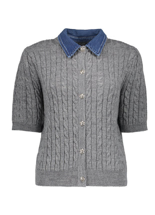 Geisha Cardigan denim collar grey packshot - Lou Lou