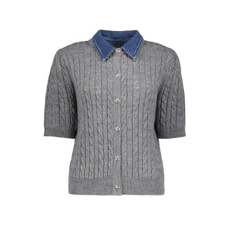 Geisha Cardigan denim collar grey packshot - Lou Lou