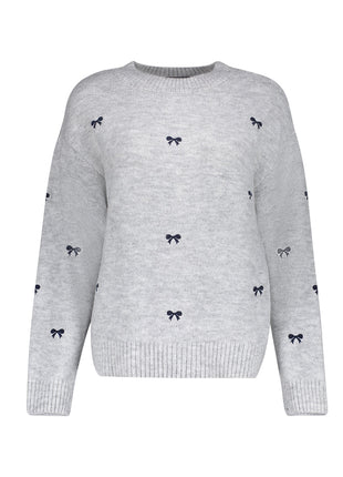 Geisha Pullover embro bowtie grey navy packshot - Lou Lou