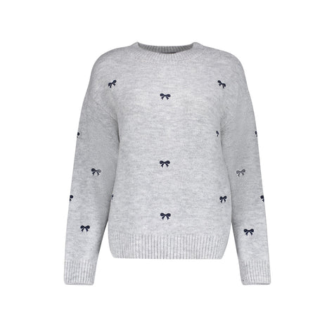 Geisha Pullover embro bowtie grey navy packshot - Lou Lou