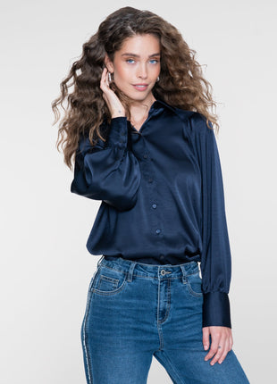 Geisha Blouse shiny navy - Lou Lou