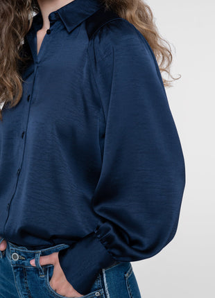 Geisha Blouse shiny navy - Lou Lou
