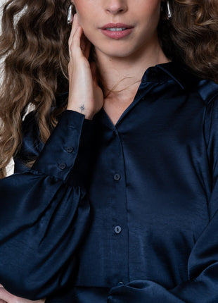 Geisha Blouse shiny navy - Lou Lou