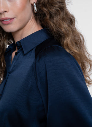 Geisha Blouse shiny navy - Lou Lou