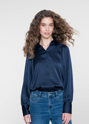 Geisha Blouse shiny navy - Lou Lou