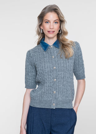 Geisha Cardigan denim collar grey - Lou Lou