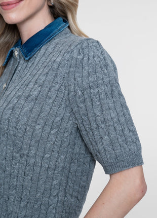 Geisha Cardigan denim collar grey - Lou Lou