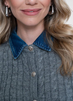 Geisha Cardigan denim collar grey - Lou Lou
