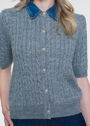 Geisha Cardigan denim collar grey - Lou Lou