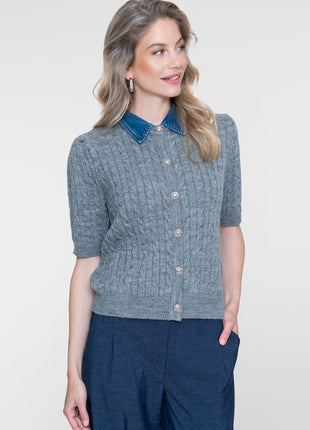 Geisha Cardigan denim collar grey - Lou Lou