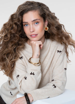 Geisha Pullover embro bowtie sand dark brown - Lou Lou
