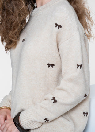 Geisha Pullover embro bowtie sand dark brown - Lou Lou