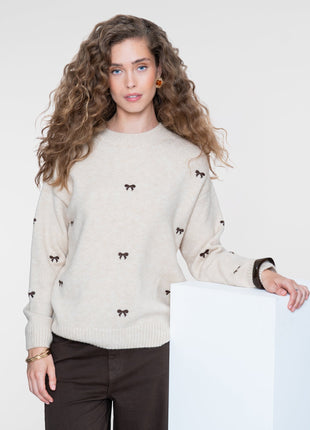 Geisha Pullover embro bowtie sand dark brown - Lou Lou