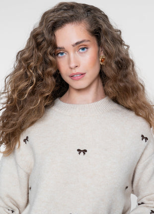 Geisha Pullover embro bowtie sand dark brown - Lou Lou