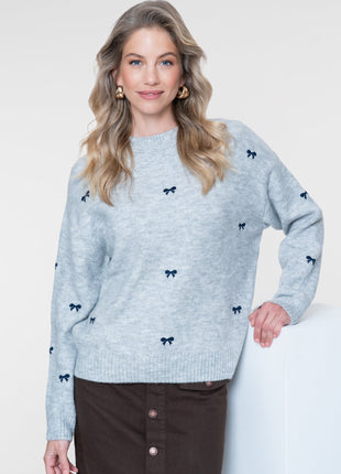 Geisha Pullover embro bowtie grey navy - Lou Lou