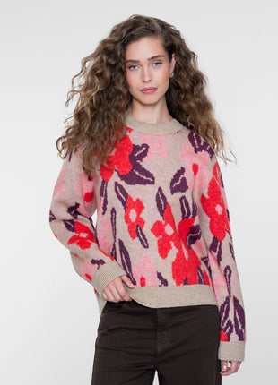 Geisha Pullover flowers sand red port - Lou Lou