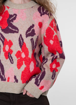 Geisha Pullover flowers sand red port - Lou Lou