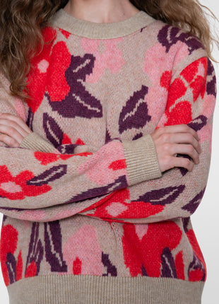 Geisha Pullover flowers sand red port - Lou Lou