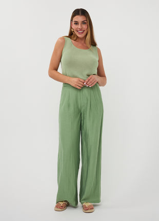 Pantalon - Tissu froissé large - Vert jungle - HS26.14216