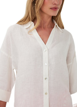 Bluse - Turn-up Leinen - Off-White - HS26.28234