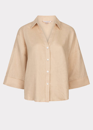 Bluse - Turn-up Leinen - Sand - HS26.28234