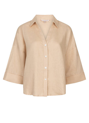Bluse - Turn-up Leinen - Sand - HS26.28234