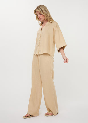 Bluse - Turn-up Leinen - Sand - HS26.28234